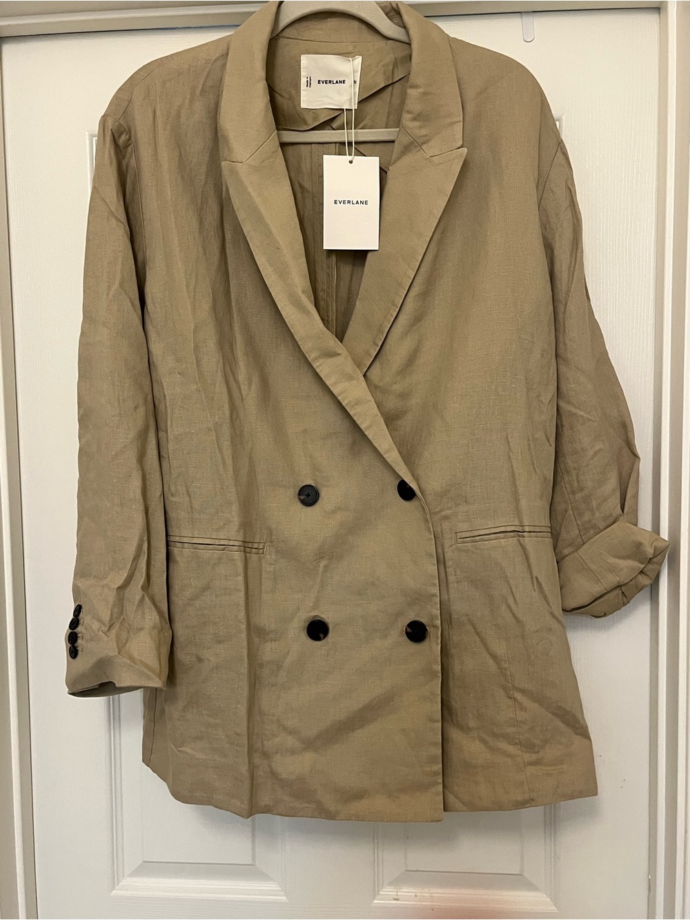 Everlane Tan Double-Breasted Linen Blazer